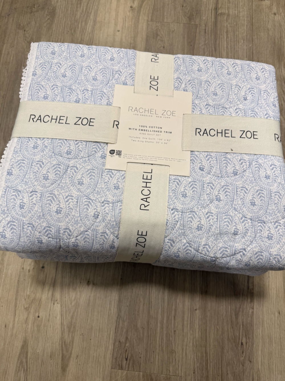 Rachel Zoe Light Blue King Quilt Set with Embellished Trim